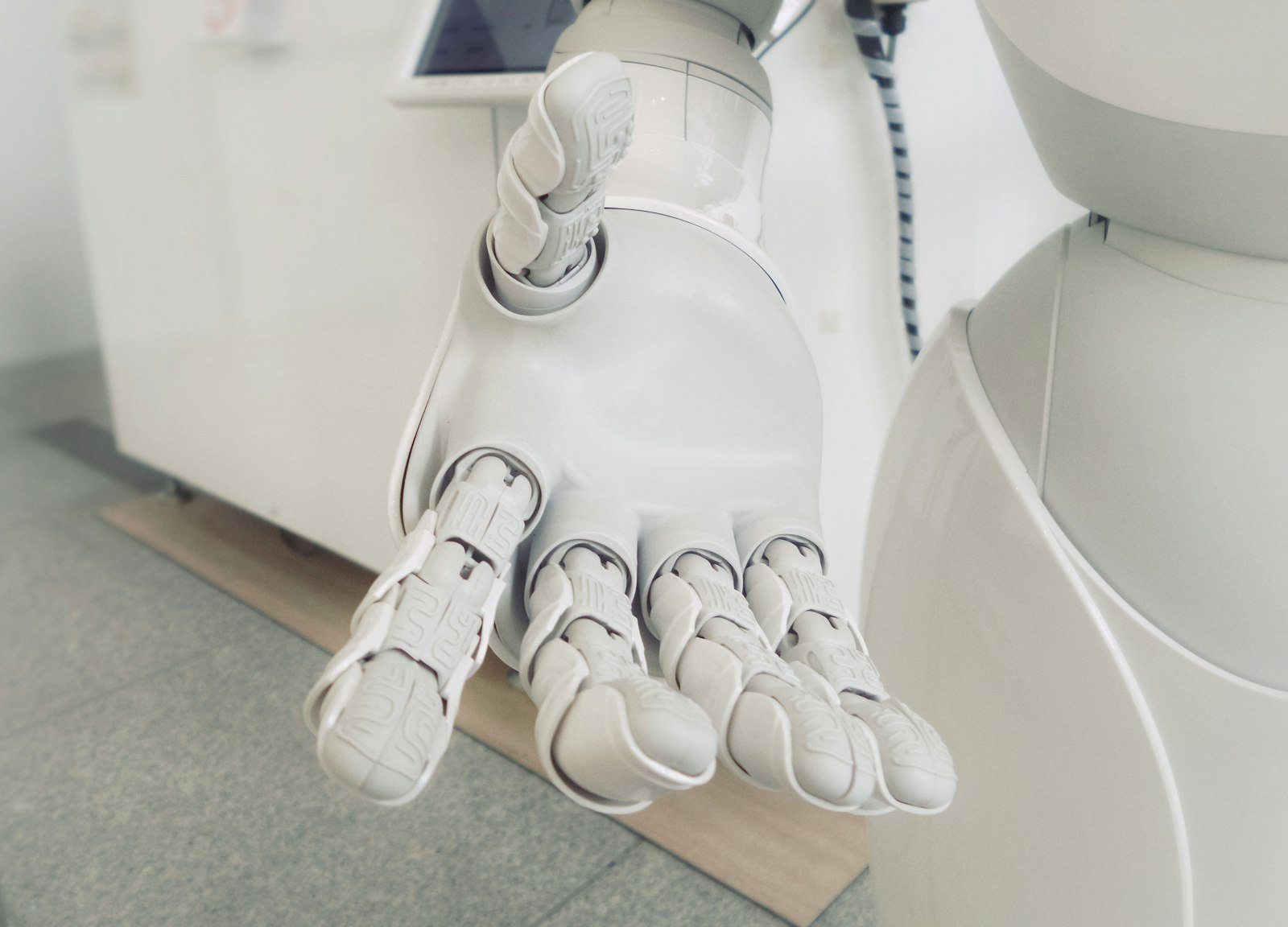 Close up of a white robotic arm