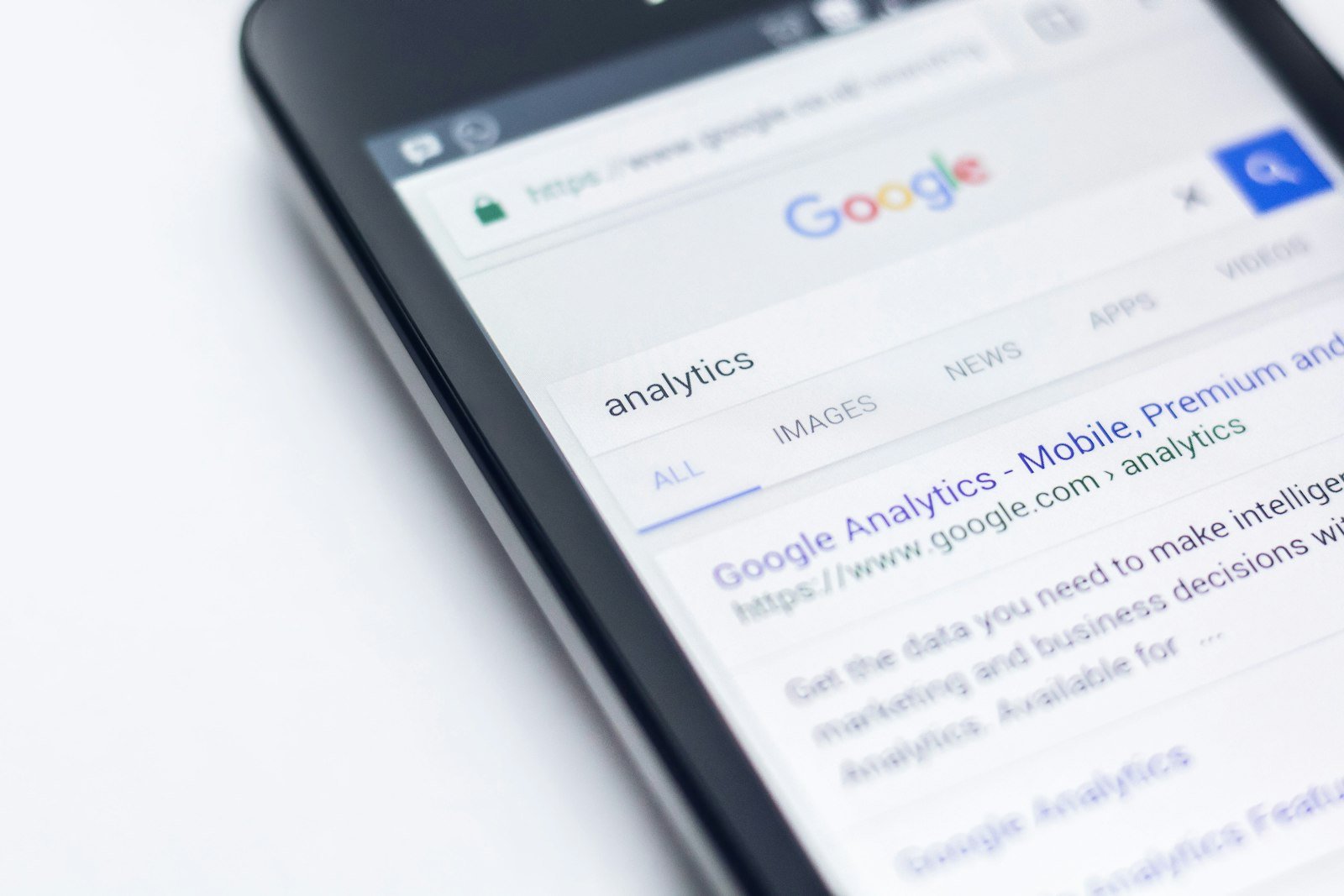 Smartphone showing a Google search page